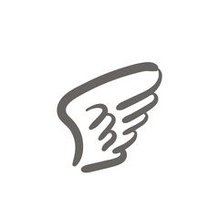 Hand drawn lines. The shadow of beautiful feather angel wings Isolated on white background.