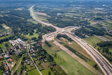 Building site of express road S7, view in Ruda village near Tarczyn city, Poland