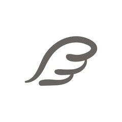 Hand drawn lines. The shadow of beautiful feather angel wings Isolated on white background.