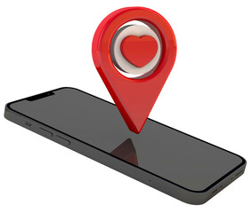 map pointer love with smartphone mockup