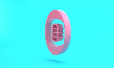 Pink American Football ball icon isolated on turquoise blue background. Rugby ball icon. Team sport game symbol. Minimalism concept. 3D render illustration