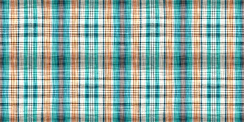 Naklejka premium Teal rustic coastal beach house border check fabric tile. Seamless sailor flannel edging trim textile. Gingham blur rustic banner ribbon endless tape.