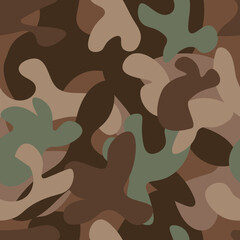 Camouflage seamless vector pattern. Abstract modern vector military background. Fabric textile print template. Classic clothing style masking camo repeat print, shades of Green, brown, olive colors