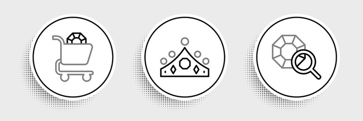 Set line Gem stone, Jewelry online shopping and King crown icon. Vector