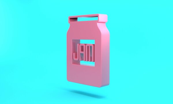 Pink Jam jar icon isolated on turquoise blue background. Minimalism concept. 3D render illustration