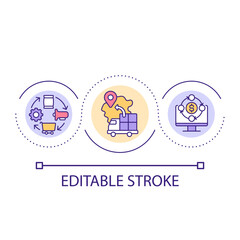Supply chain organization loop concept icon. Logistic business facility. Cargo transportation abstract idea thin line illustration. Isolated outline drawing. Editable stroke. Arial font used