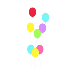 Happy birthday feast, birthday party, many colorful balloons, flat vector illustration and icons