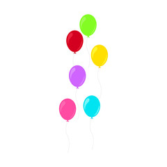 Happy birthday feast, birthday party, many colorful balloons, flat vector illustration and icons