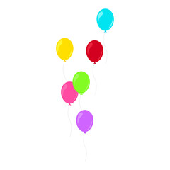 Happy birthday feast, birthday party, many colorful balloons, flat vector illustration and icons