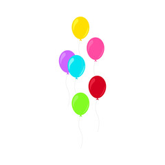 Happy birthday feast, birthday party, many colorful balloons, flat vector illustration and icons