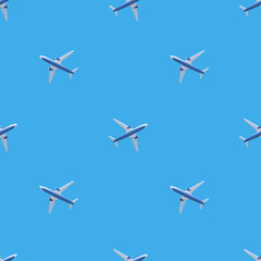 Seamless Pattern Passenger plane in flight. Vector illustration of an airplane.