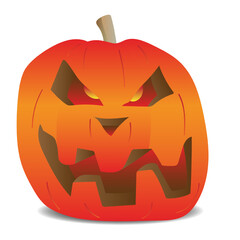 Pumpkin fiery glow inside. Vector isolated illustration on white background. Traditional decoration, halloween celebration symbol