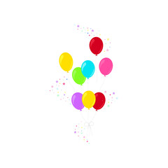 Happy birthday feast, birthday party, many colorful balloons, flat vector illustration and icons