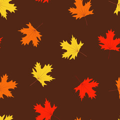 Naklejka na ściany i meble Autumn seamless pattern, yellow and red maple leaves fall in autumn