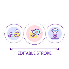 Fototapeta premium Combine childcare and work loop concept icon. Balance between family and career. Working parent abstract idea thin line illustration. Isolated outline drawing. Editable stroke. Arial font used