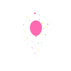 Happy birthday feast, birthday party, many colorful balloons, flat vector illustration and icons