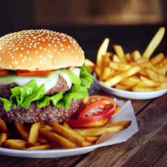 hamburger with french fries