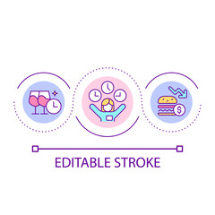 Party time for employees loop concept icon. Celebrate shift ending. Staff satisfaction abstract idea thin line illustration. Isolated outline drawing. Editable stroke. Arial font used