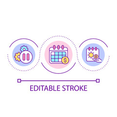 Profit schedule loop concept icon. Paid work shifts and vacation. Employee wage agenda abstract idea thin line illustration. Isolated outline drawing. Editable stroke. Arial font used