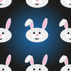 Seamless pattern with bunny head with beautiful ears and teeth on style gradient background. The Christmas concept with bunnies. Easter concept.