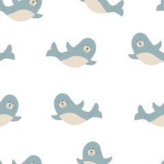 Seamless Pattern Cute cartoon set character, vector illustration of a sea animal.