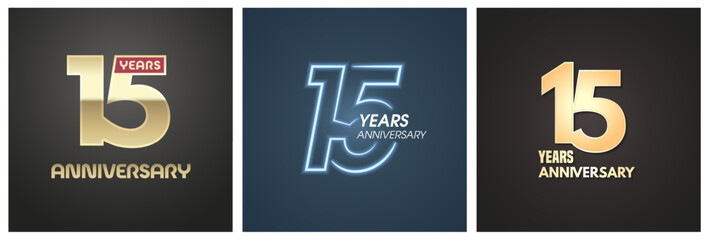 15 years anniversary set of vector icons, logos. Graphic background