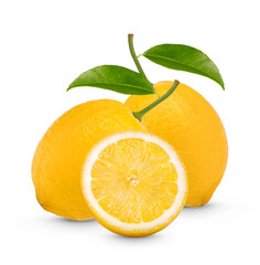 Fresh lemon with leaves isolated on transparent background. (.PNG)