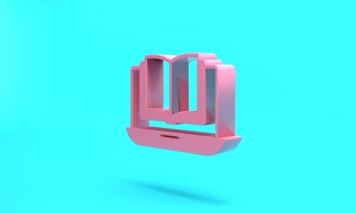 Pink Online class icon isolated on turquoise blue background. Online education concept. Minimalism concept. 3D render illustration