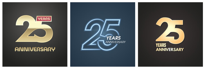 25 years anniversary set of vector icons, logos. Graphic background