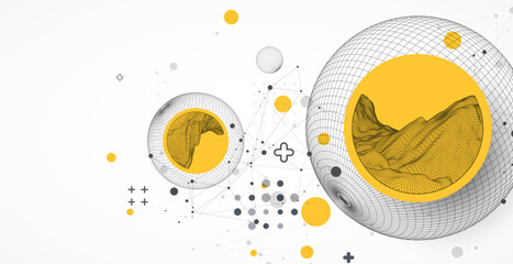 Obraz premium Sphere theme with connected lines in technology style background. Wireframe illustration. Abstract 3d grid design.