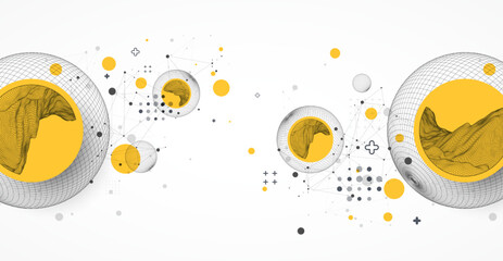 Fototapeta premium Sphere theme with connected lines in technology style background. Wireframe illustration. Abstract 3d grid design.