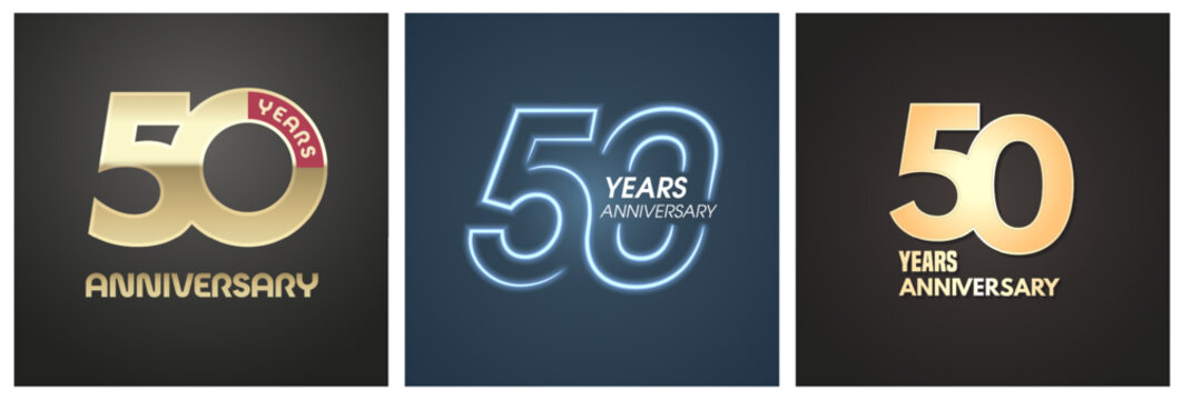 50 years anniversary set of vector icons, logos. Graphic background