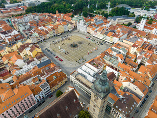 Fototapeta na wymiar Czechia. Ceske Budejovice Aerial View. Old Town and City Center. Europe. České Budějovice town, Czech Republic. Europe. 