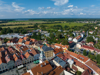 Fototapeta na wymiar Czechia. Aerial View of Trebon. Trebon is Historical Town in South Bohemia, Czech Republic, Europe.