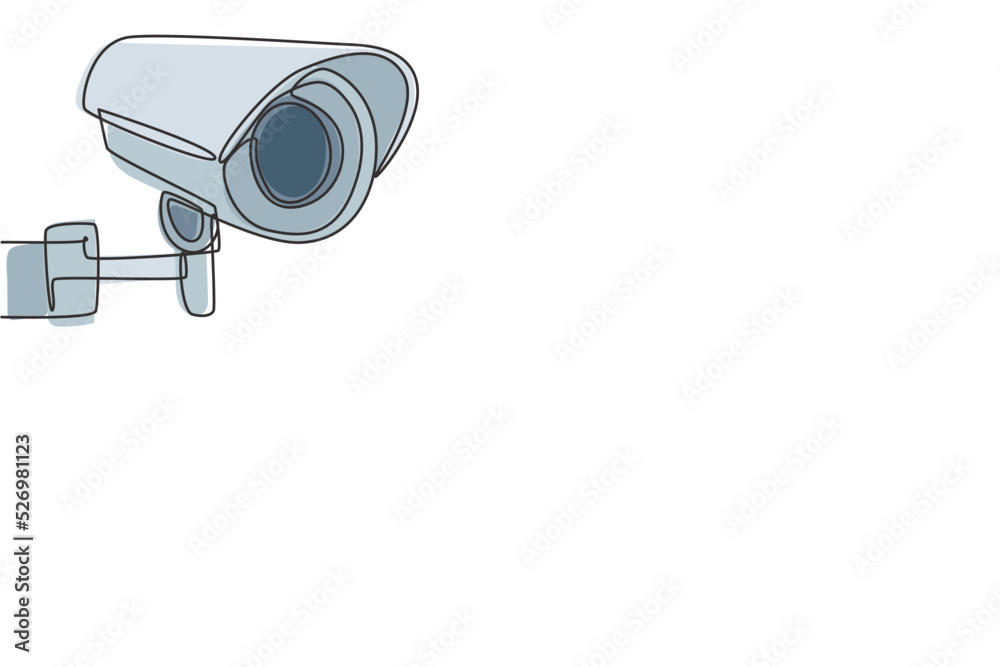 Poster single continuous line drawing cctv with a round shape installed on the side of the highway to monit
