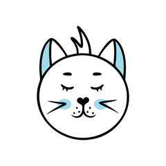 Cat face with closed eyes, boy. Vector Illustration for printing, backgrounds, covers and packaging. Image can be used for greeting cards, posters, stickers and textile. Isolated on white background.