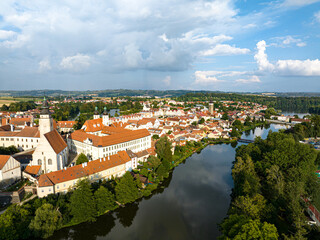 Fototapeta na wymiar Czechia. Telc Historic Centre Aerial View. Old Town Telc Main Square. UNESCO World Heritage Site. Southern Moravia, Czechia. Europe. 