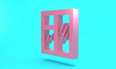Pink Window in room icon isolated on turquoise blue background. Minimalism concept. 3D render illustration