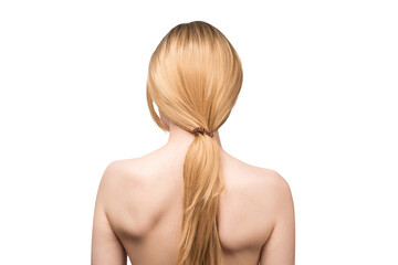 Naklejka premium Woman backside, beautiful woman with ombre hair isolated on a white.