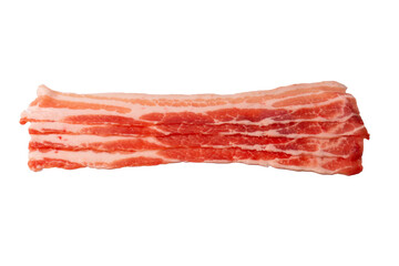 Raw bacon slices isolated on a white background.