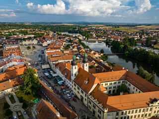 Czechia. Telc Historic Centre Aerial View. Old Town Telc Main Square. UNESCO World Heritage Site. Southern Moravia, Czechia. Europe. 