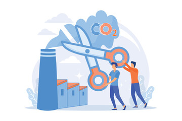 Stop air pollution. Carbon dioxide reduction, environmental damage, atmosphere protection. Toxic emission problem. Ecology volunteer cartoon character.