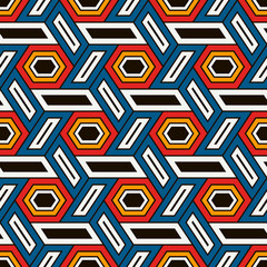 Hexagonal seamless pattern. Mosaic tiles. Honeycomb surface print. Wicker background. Flooring image. Vector ornament. Digital paper. Geometric abstract. Geometrical wallpaper.