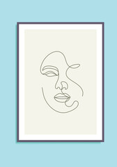 Beauty woman face one line art drawing feminine continues line wall art canvas poster line illustration
