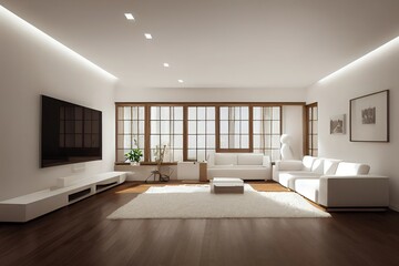 Fototapeta na wymiar modern scandinavian house interior, wooden floor, white wall, 3d render, 3d illustration