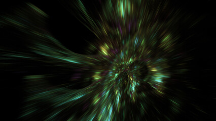 Abstract green blurred lights. Fantastic space background. Digital fractal art. 3d rendering.