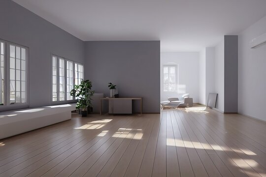 modern scandinavian house interior, wooden floor, white wall, 3d render, 3d illustration