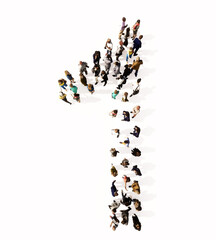 Concept or conceptual large community of people forming the font 1.  3d illustration metaphor for unity and diversity, humanitarian, teamwork, cooperation, education, friendship and community