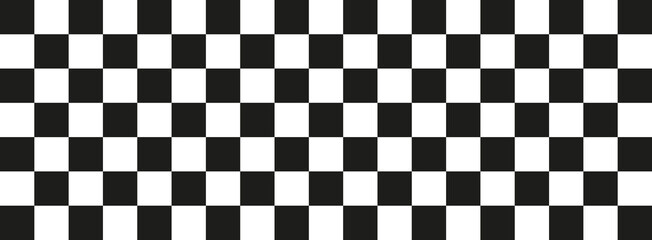Black white tile long banner background design vector. Checkered pattern wallpaper. Racing flag shape texture.