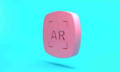 Fototapeta na wymiar Pink Augmented reality AR icon isolated on turquoise blue background. Virtual futuristic wearable devices. Minimalism concept. 3D render illustration